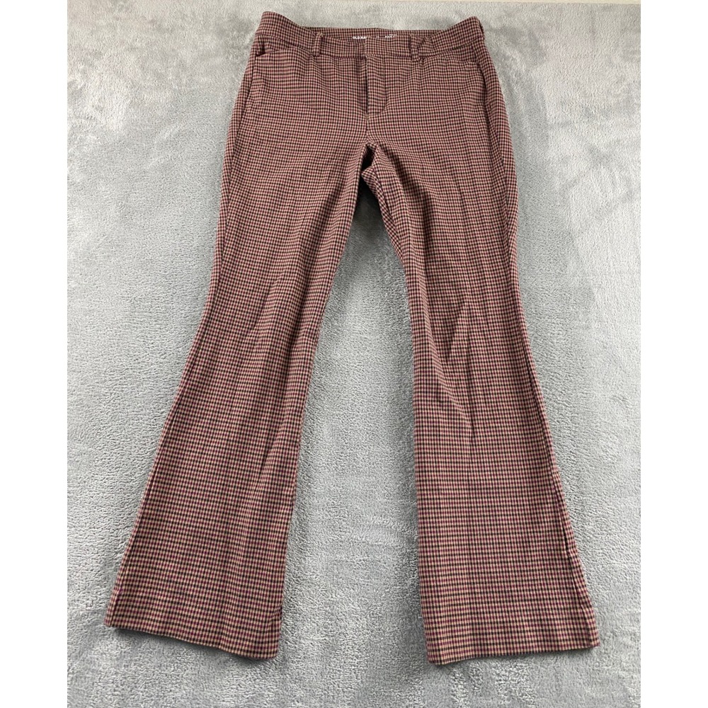 Old Navy Pixie Flare High Rise Pants Size 10 Burgundy Houndstooth Check Stretch